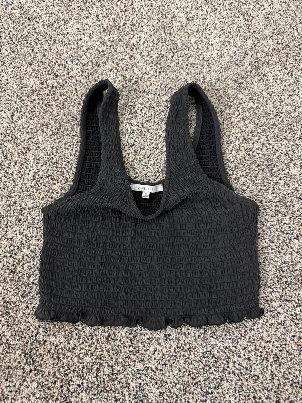 Love Tree Black Smocked Cropped Tank Top